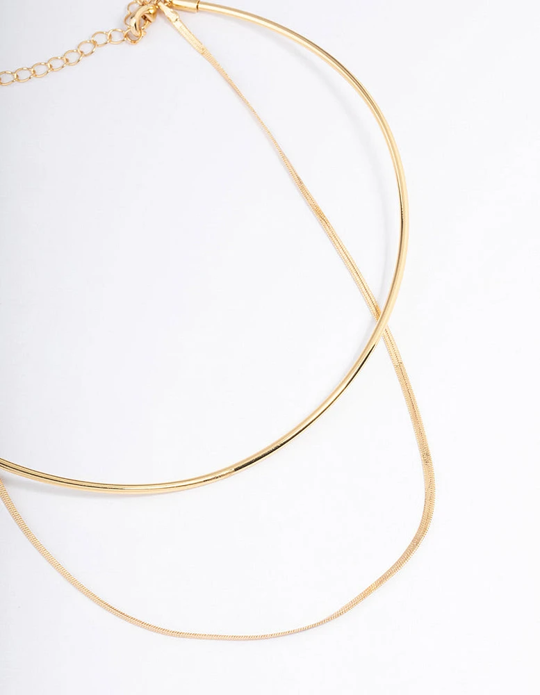 Gold Plated Snake & Collar Layered Necklace