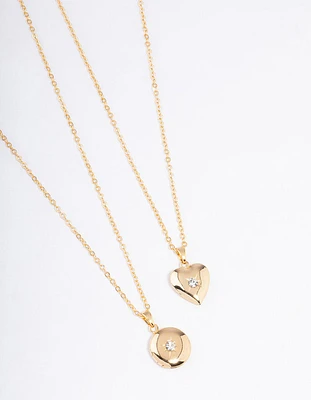 Gold Plated Circle & Heart Locket Necklace Pack