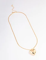 Gold Plated Long Large Puffy Heart Necklace