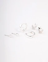 Silver Plated Cubic Zirconia Double Butterfly Earring Pack