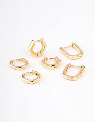 Gold Plated Brass Hexagon Hoop Earrings Pack