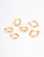 Gold Plated Hexagon Hoop Earrings Pack