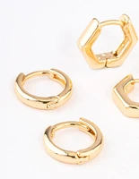 Gold Plated Hexagon Hoop Earrings Pack