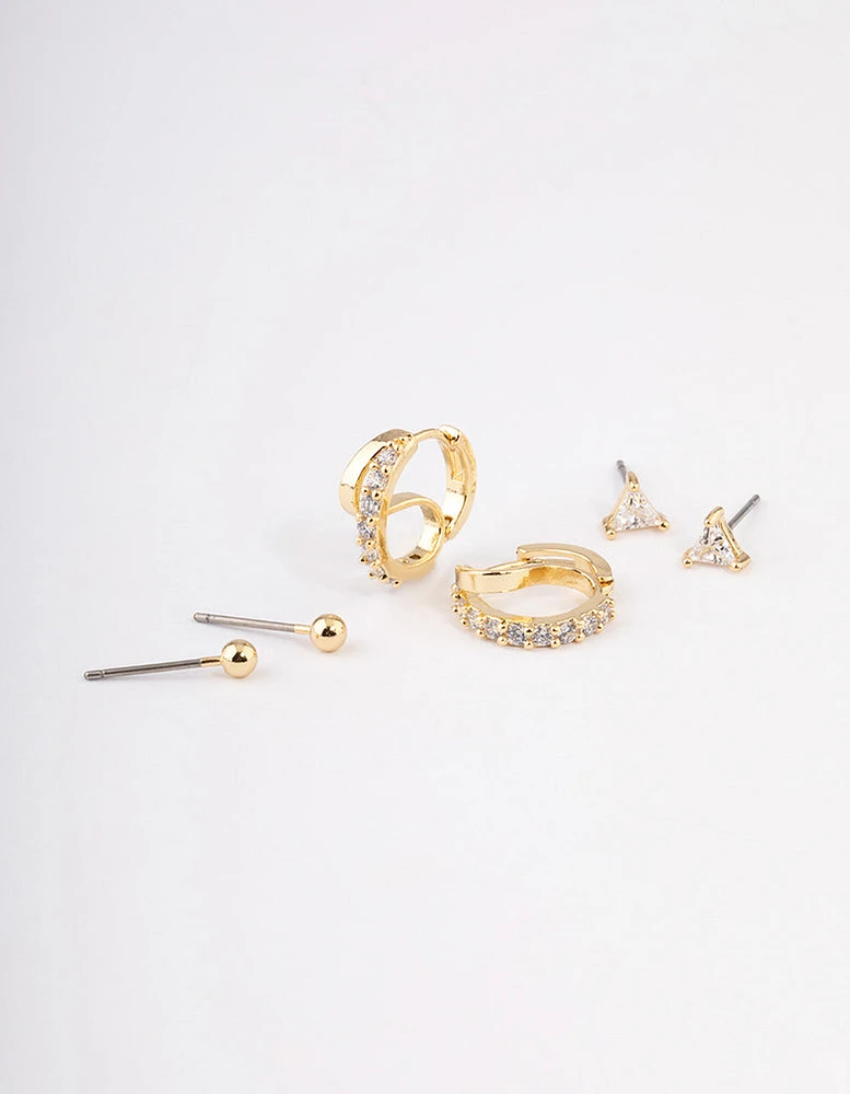 Gold Plated Cubic Zirconia Double Hoop Earrings Pack