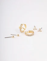 Gold Plated Cubic Zirconia Double Hoop Earrings Pack