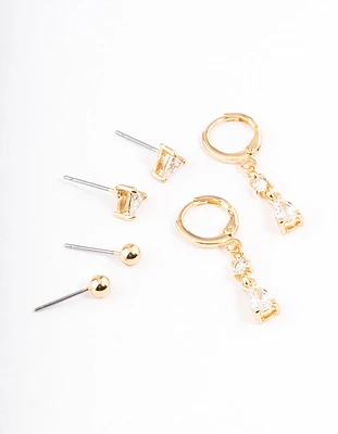 Gold Plated Cubic Zirconia Triangle & Drop Earrings Pack