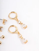 Gold Plated Cubic Zirconia Triangle & Drop Earrings Pack