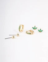 Gold Plated Cubic Zirconia Marquise Stud & Hoop Earrings Pack