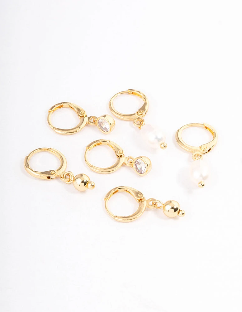 Gold Plated Brass Pearl Drop Earrings Pack