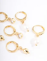 Gold Plated Brass Pearl Drop Earrings Pack