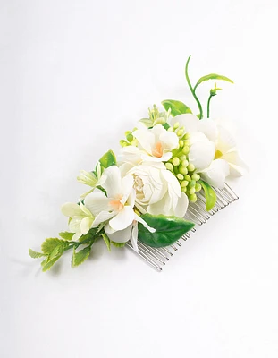 Silver Rose Bud Leafy Comb