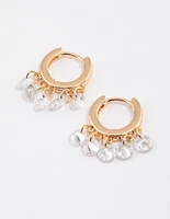 Gold Cubic Zirconia Droplet Huggie Hoop Earrings