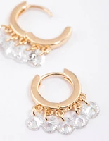 Gold Cubic Zirconia Droplet Huggie Hoop Earrings
