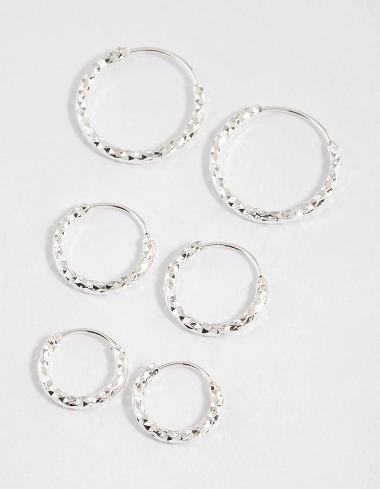 Silver Graduated Textured Hoop Earrings Pack