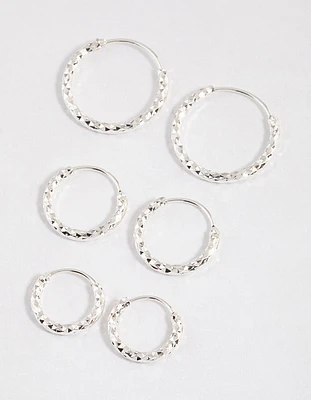 Silver Graduated Textured Hoop Earrings Pack