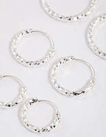 Silver Graduated Textured Hoop Earrings Pack