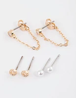 Gold Pearly & Diamante Stud Earrings Pack