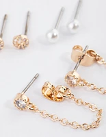 Gold Pearly & Diamante Stud Earrings Pack