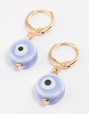 Gold Mini Evil Eye Huggie Earrings