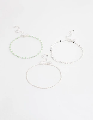 Silver Mixed Beaded & Disc Chain Anklet Pack