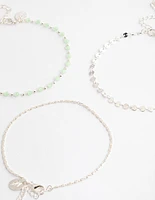 Silver Mixed Beaded & Disc Chain Anklet Pack