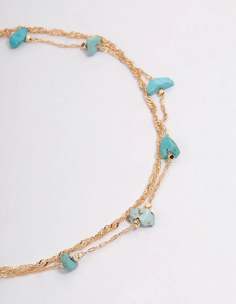 Gold Turquoise Stone Twisted Chain Anklet