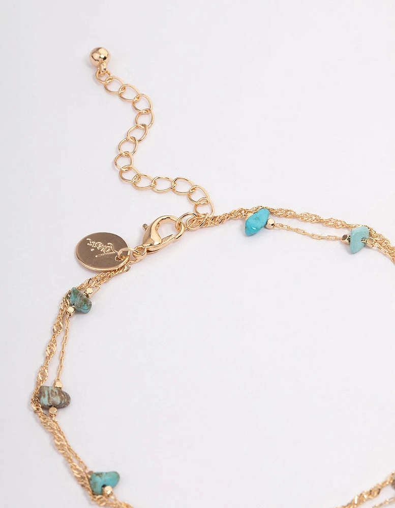 Gold Turquoise Stone Twisted Chain Anklet