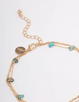 Gold Turquoise Stone Twisted Chain Anklet