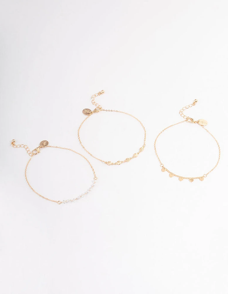 Gold Heart, Pearl & Star Anklet Pack