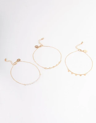 Gold Heart, Pearl & Star Anklet Pack