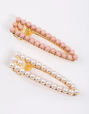 Pearl Beaded Snap Hair Clips Pack