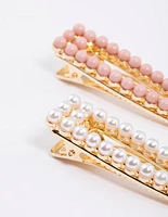 Pearl Beaded Snap Hair Clips Pack