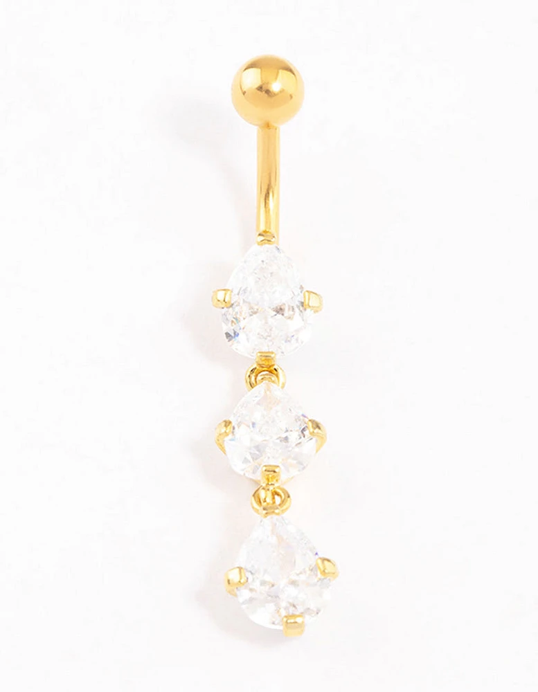 Gold Plated Titanium Cubic Zirconia Drop Belly Ring