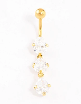 Gold Plated Titanium Cubic Zirconia Drop Belly Ring