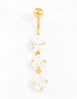 Gold Plated Titanium Cubic Zirconia Drop Belly Ring