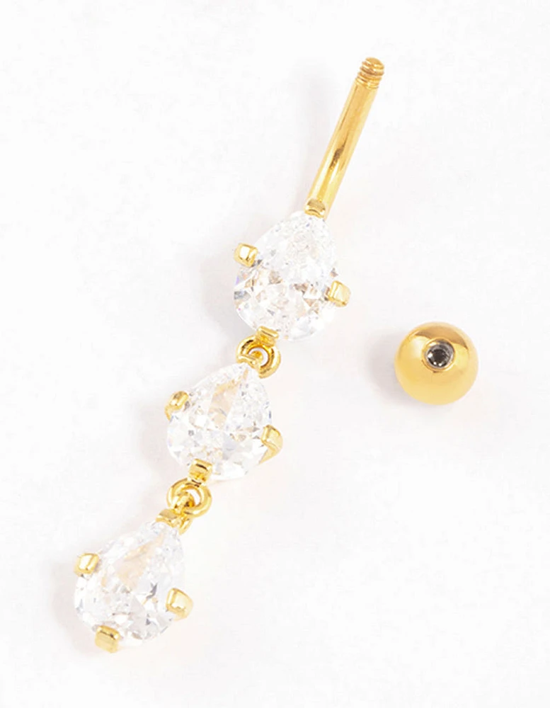 Gold Plated Titanium Cubic Zirconia Drop Belly Ring