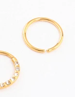 Gold Plated Titanium Cubic Zirconia Textured Nose Ring Pack