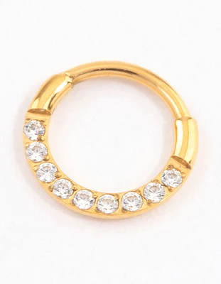 Gold Plated Titanium Cubic Zirconia Clicker Ring 6mm