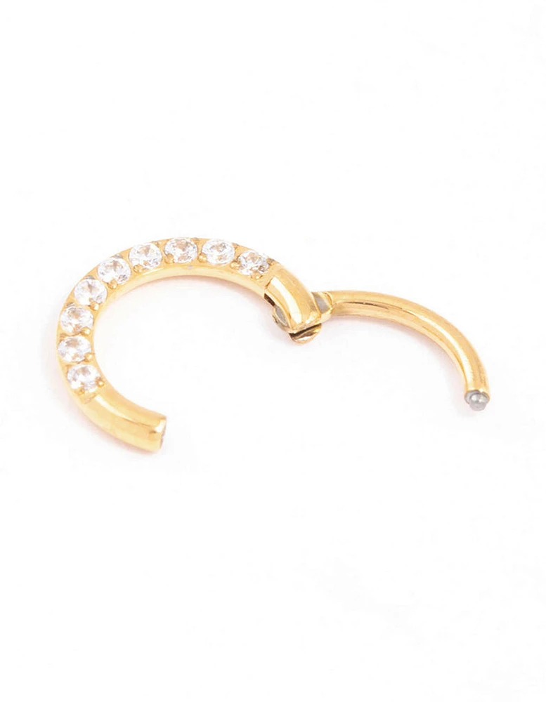 Gold Plated Titanium Cubic Zirconia Clicker Ring 6mm