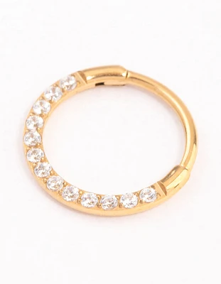 Gold Plated Titanium Cubic Zirconia Clicker Ring 8mm