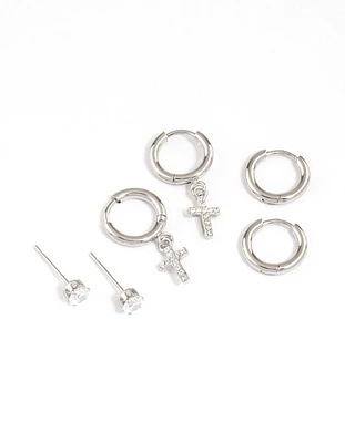 Surgical Steel Cross Huggie Earrings Pack