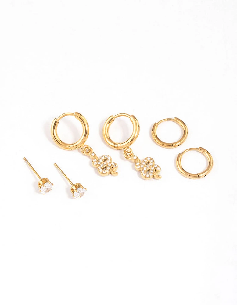 Gold Plated Surgical Steel Snake Huggie Earrings Pack