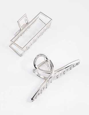 Rhodium Rectangle & Twisted Claw Clips Pack