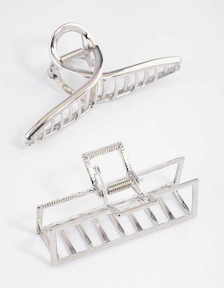 Rhodium Rectangle & Twisted Claw Clips Pack