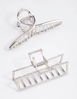 Rhodium Rectangle & Twisted Claw Clips Pack