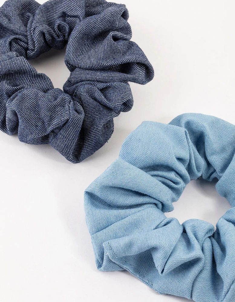 Fabric Blue Denim Hair Scrunchie Pack