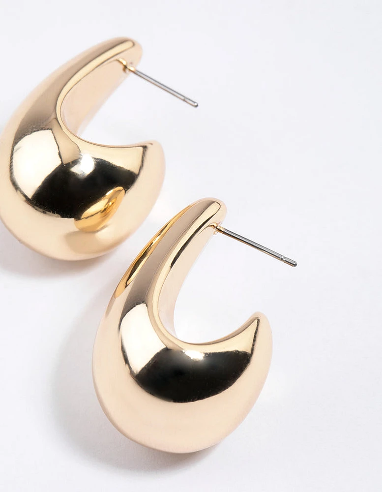 Gold Midi Pear Hoop Earrings