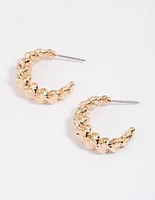 Gold Croissant Molten Hoop Earrings