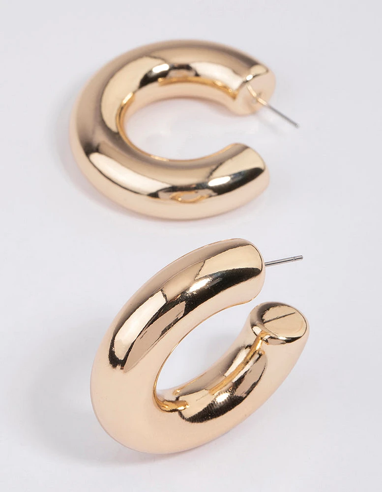 Gold Thick Smooth Hoop Earrings Pack