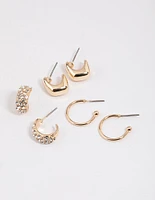 Gold Mini Mixed Hoop Earrings Pack